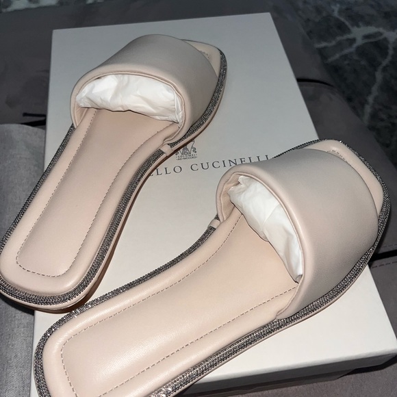 Bruno Cucinelli - soft Nappa leather slides with shiny welt - Picture 4 of 5